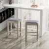 Costway Set Of 2 Upholstered Bar Stools Wooden Counter Height Dining Chairs