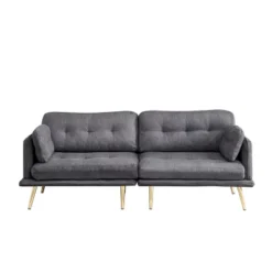 3-Seater Cotton And Linen Upholstered Sofa With Gold Metal Legs - ModernLuxe -Baxton Studio Shop GUEST 27f4a345 b26e 4b4e 83e9 a986f13e97b0