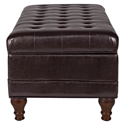 Deluxe Tufted Storage Bench Espresso - HomePop: Faux Leather, Bedroom & Living Room Use, Hinged Lid 3 Deluxe Tufted Storage Bench Espresso - HomePop: Faux Leather, Bedroom & Living Room Use, Hinged Lid - Image 3