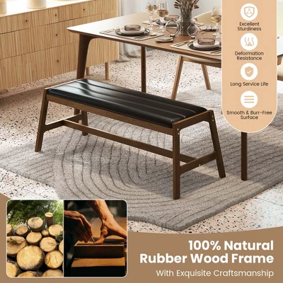 Costway 1/2 PCS 50" Long Solid Wood Dining Bench With Faux Leather Padded Seat Rubber Wood Frame 4 Costway 1/2 PCS 50" Long Solid Wood Dining Bench With Faux Leather Padded Seat Rubber Wood Frame - Image 4