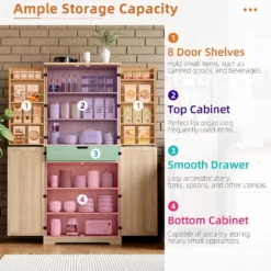 Jojoka 72''Kitchen Pantry Cabinet With Adjustable Shelves,Tall Storage Cabinet With 4 Doors And 1 Drawer For Kitchen,Light Oak 11 Jojoka 72''Kitchen Pantry Cabinet With Adjustable Shelves,Tall Storage Cabinet With 4 Doors And 1 Drawer For Kitchen,Light Oak -Baxton Studio Shop GUEST 283c4f51 0374 4e93 80cd aa4c33758d56