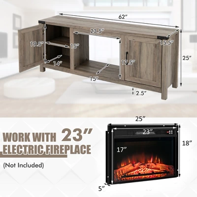 Costway 62'' Farmhouse TV Stand Entertainment Center For TVs Up To 70 Inches Natural 2 Costway 62'' Farmhouse TV Stand Entertainment Center For TVs Up To 70 Inches Natural - Image 2