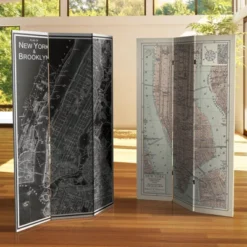 6" Double Sided Map Of New York Canvas Room Divider Gray - Oriental Furniture -Baxton Studio Shop GUEST 2874ce64 74ef 4494 8912 665b3d69ce41