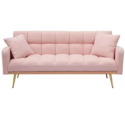 Aukfa 69"Convertible Sofa Bed With Teddy Fabric & Gold Legs - Modern Futon Couch Includes 2 Pillows, For Living Room/Bedroom -Baxton Studio Shop GUEST 288851f3 7a2e 4324 91e6 08d650252395