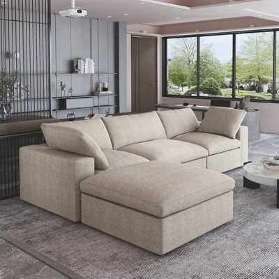 WJShome 4Piece Sectional Sofa Couch,120.45" Down Filled Cloud Modular Couch With Storage Ottoman 3 WJShome 4Piece Sectional Sofa Couch,120.45" Down Filled Cloud Modular Couch With Storage Ottoman - Image 3