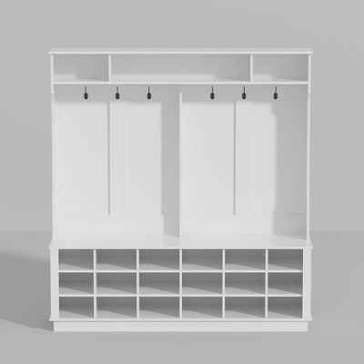 FUFU&GAGA White Hall Tree With Storage - Entryway Organizer With Hooks, Shelves, And Cubbies 10 FUFU&GAGA White Hall Tree With Storage - Entryway Organizer With Hooks, Shelves, And Cubbies - Image 10