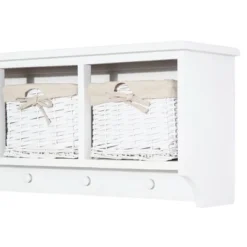 HomCom 32" Rustic Floating Shelf With Coat Hooks And Baskets - Antique White -Baxton Studio Shop GUEST 292dbb19 6b29 4003 b2f4 7ea3ef053182