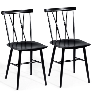 Tangkula 2 PCS Steel Chairs Dining Side Chairs Armless With High Cross Back Black 5 Tangkula 2 PCS Steel Chairs Dining Side Chairs Armless With High Cross Back Black - Image 5