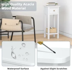 Tangkula Narrow Side Table Small End Table For Small Spaces Farmhouse Acacia Wood Slim Sofa Table Thin Nightstand W/Drawer & Open Shelf White -Baxton Studio Shop GUEST 2954a62c fdbb 46e8 913b 2298c64426a4