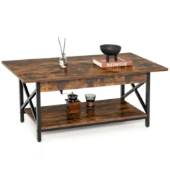 Tangkula Coffee Table Industrial 2-Tier W/ Storage Shelf &Storage Shelf For Living Room -Baxton Studio Shop GUEST 296b7721 aabb 4c19 bee7 162ac635bdfd