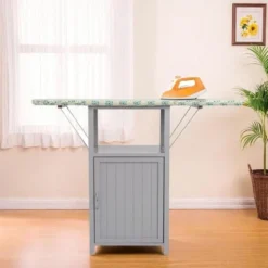 ORRD Solid Wood Folding Ironing Board With Storage Cabinet Heat Resistant Sponge For Small Spaces Laundry Room Gray -Baxton Studio Shop GUEST 299413c0 f8d2 4b72 8100 07be73f7bb39