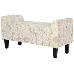 HOMCOM 41" Ottoman Bench, Modern Linen Armed Entryway Bench, Signature Print With Cream White Parchment Background -Baxton Studio Shop GUEST 29af4b27 67ba 4047 aa67 2075ae7d56e2
