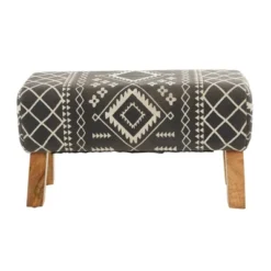 Bohemian Wood Upholstered Fabric Bench Small Black - Olivia & May 8 Bohemian Wood Upholstered Fabric Bench Small Black - Olivia & May -Baxton Studio Shop GUEST 29b2e1cd 065c 425d 9fe9 d17d09ce9ec1