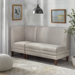 Lifestorey Phillips Upholstered Breakfast Nook Dining Bench Beige Stripe: Upholstered Dining Seating, Rubberwood Legs, Mid-Century Design -Baxton Studio Shop GUEST 29b73f09 800e 4c2f ae69 f98456da5261