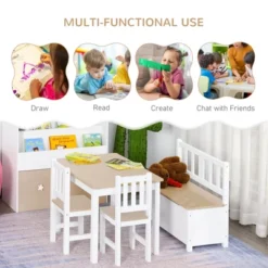 Aghana Digitals Kids 4-Piece Activity Set: Pinewood Table, 2 High Back Chairs & Storage Bench, -Baxton Studio Shop GUEST 29d7e758 960a 498a abac 88ce48a0fe93
