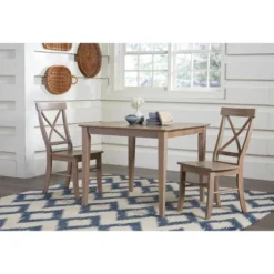 Set Of 3 36"x36" Dining Table With 2 X Back Chairs Washed Gray/Taupe - International Concepts