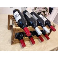 Itopfox 8-Bottle Wine Rack - Premium Carbonized Pine Wood, Two-Tier Countertop Design For Kitchen, Dining Room Or Bar -Baxton Studio Shop GUEST 2a00ab14 68bd 491d 8129 41cc169c08dd