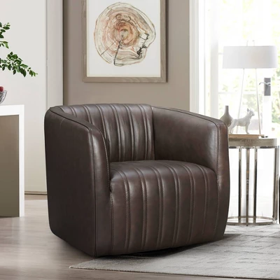 Aries Genuine Leather Swivel Barrel Chair - Armen Living 8 Aries Genuine Leather Swivel Barrel Chair - Armen Living - Image 8