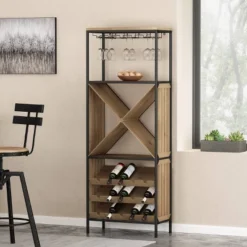 Fritsche Modern Industrial 47 Bottle Floor Wine Rack Natural/Black - Christopher Knight Home