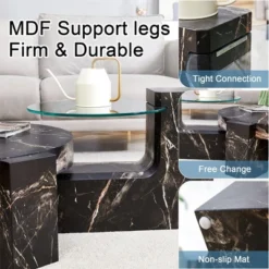 Modern Coffee Tables Set Of 2, Coffee Table With Detachable Nightstand, Accent Center Table With Glass Top Side Table For Bedroom Office -Baxton Studio Shop GUEST 2aafe4a6 785d 4875 971e cfbedbefe54a