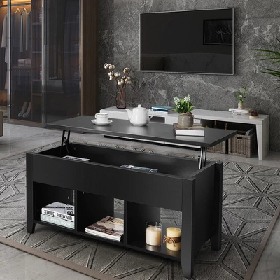Costway Lift Top Coffee Table W/ Storage Compartment Shelf Living Room Furniture Black 2 Costway Lift Top Coffee Table W/ Storage Compartment Shelf Living Room Furniture Black - Image 2