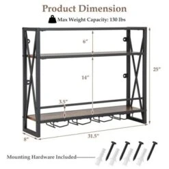 MOEPISY 3 Tiers Industrial Wall Mounted Wine Rack With Glass Holder And Metal Frame -Baxton Studio Shop GUEST 2abd0619 7b95 443b a30f 96ba9ef2db9a