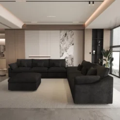 Modular Sectional Sofa With Ottoman,156" U Shaped Down Filled Cloud Couch,8 Seater Convertible Living Room Sets,Cover Washable And Replaceable