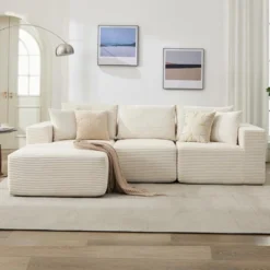 Sectional Sofa - L Shaped Boneless Cloud Couch With 67.5" Chaise, Reversible L/R Facing, No Assembly Required, Corduroy Fabric