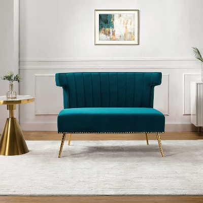 Cadmus 46" Modern Velvet Armless Loveseat With Channel-tufted Wingback For Living Room And Drawing Room| KARAT HOME 10 Cadmus 46" Modern Velvet Armless Loveseat With Channel-tufted Wingback For Living Room And Drawing Room| KARAT HOME - Image 10