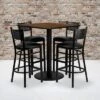 Flash Furniture 36'' Square Walnut Laminate Table Set With 4 Grid Back Metal Barstools - Black Vinyl Seat