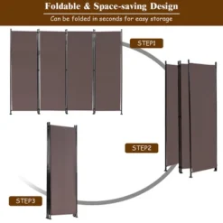 Costway 4-Panel Room Divider Folding Privacy Screen W/Steel Frame Decoration Brown -Baxton Studio Shop GUEST 2b91be04 422a 4411 b03d bf1c55258f4d