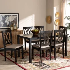 7pc Reneau Upholstered Wood Dining Set Sand Brown/Espresso - Baxton Studio 10 7pc Reneau Upholstered Wood Dining Set Sand Brown/Espresso - Baxton Studio -Baxton Studio Shop GUEST 2baacd3d fa7b 459a b989 7e95f52d4654
