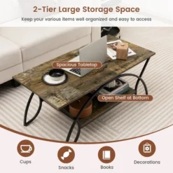 Costway 2-Tier Industrial Coffee Table Rectangular Cocktail Table With Storage Shelf Rustic Brown/Dark Brown/White -Baxton Studio Shop GUEST 2be14aad 8da1 4e07 9dd0 15263732d227