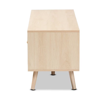 Sebille Wood With Natural Rattan 2 Door TV Stand For TVs Up To 45" Light Brown - Baxton Studio 3 Sebille Wood With Natural Rattan 2 Door TV Stand For TVs Up To 45" Light Brown - Baxton Studio - Image 3