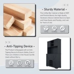 Gulches Timeless Multi Functional Coffee And Wine Bar Cabinet Open Shelves, 9 Grid Bottle Holders, 6 Hooks And Durable Build -Baxton Studio Shop GUEST 2c54793a e975 4930 a884 980e8dab9666