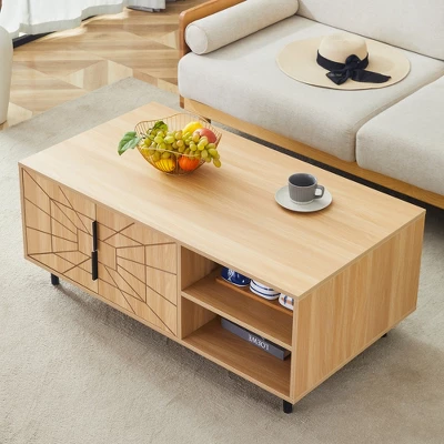 Wood Coffee Table With Hidden Compartment And Large Storage Shelf, Dining Center Table For Home Living Room Office 1 Wood Coffee Table With Hidden Compartment And Large Storage Shelf, Dining Center Table For Home Living Room Office