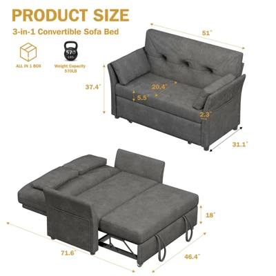 Dyonery 3-in-1 Pull Out Sleeper Sofa With Reclining Backrest & Side Pocket Chenille Convertible Sofa Bed For Living Room,Apartment,Tool-Free Assembly 1 Dyonery 3-in-1 Pull Out Sleeper Sofa With Reclining Backrest & Side Pocket Chenille Convertible Sofa Bed For Living Room,Apartment,Tool-Free Assembly