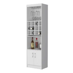 Gulches Compact Multifunctional Bar Cabinet With Integrated Wine Storage, Multiple Shelves And 2 Doors High Quality Design -Baxton Studio Shop GUEST 2cec20f5 f78b 44e4 beed 359c20a6989d