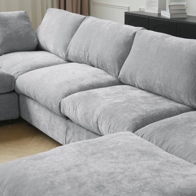 Cloud Couch Modular Sectional Sofa,100.5" U Shaped Couch, Oversized Convertible Wide Seater,3 Seater With 2 Ottomans For Living Room SetGray 8 Cloud Couch Modular Sectional Sofa,100.5" U Shaped Couch, Oversized Convertible Wide Seater,3 Seater With 2 Ottomans For Living Room SetGray - Image 8