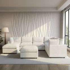 Modular Sectional Sofa With Ottoman,134inch U Shaped Convertible Cloud Couch,8 Seater Convertible V Shaped Living Room Sets