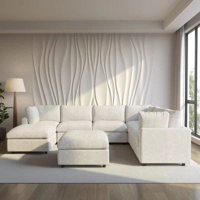 Modular Sectional Sofa With Ottoman,134inch U Shaped Convertible Cloud Couch,8 Seater Convertible V Shaped Living Room Sets 1 Modular Sectional Sofa With Ottoman,134inch U Shaped Convertible Cloud Couch,8 Seater Convertible V Shaped Living Room Sets