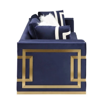 80" Virrux Loveseat Blue Velvet/Gold Finish - Acme Furniture 5 80" Virrux Loveseat Blue Velvet/Gold Finish - Acme Furniture - Image 5