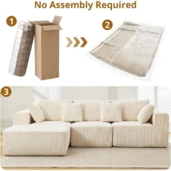 108" Sectional Couch Cloud Modular Modern L-Shaped Sofa With Chaise Lounge, Corduroy Fabric -Baxton Studio Shop GUEST 2d7c07aa 7fed 432a 8dd4 ab0f9cc99307