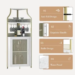 Homfan 5-Tier Corner Bar Cabinet With Lights, Adjustable Shelves & Glass Doors - Home Liquor Wine Display -Baxton Studio Shop GUEST 2d8cf8ec 2ae2 4f55 8cd3 3046f664cc53