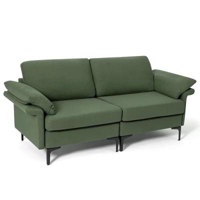 Costway Modern Loveseat Fabric 2-Seat Sofa Couch For Small Space W/Metal Legs Army 10 Costway Modern Loveseat Fabric 2-Seat Sofa Couch For Small Space W/Metal Legs Army - Image 10