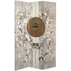 6" Double Sided Asian Lock Canvas Room Divider White - Oriental Furniture