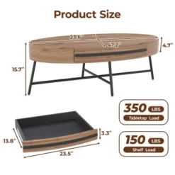 Oval Coffee Table With Drawer Mid-Century Modern Center Table 47.2“ Wooden Coffee Table With Storage