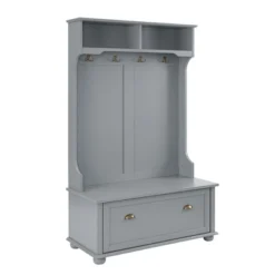 Modern Hall Tree Cosatal Style Entryway Storage Bench With Open Shelves And Shoe Cabinets, Coat Rack Storage Organizer For Hallway Living Room -Baxton Studio Shop GUEST 2ea1af07 d0b5 49f0 b653 23b0a1fb471b