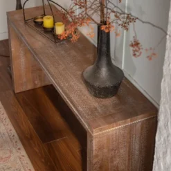 Retro Solid Wood Console Table, Narrow Sofa Table, Entryway Hallway Table, Natural - ModernLuxe