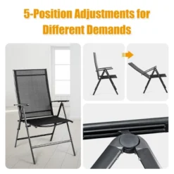 Costway 4PCS Patio Folding Dining Chair Recliner Adjustable Black -Baxton Studio Shop GUEST 2ee9843d fc62 40e3 87c5 1efb09f1159a